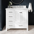 ARIEL Cambridge 36-inch Bathroom Vanity with Sink,Solid Wood, 1.5-inch Italian Carrara Marble Countertop, Single Rectangular Porcelain Sink, 2 Soft Closing Doors, 5 Dovetail Drawers, White