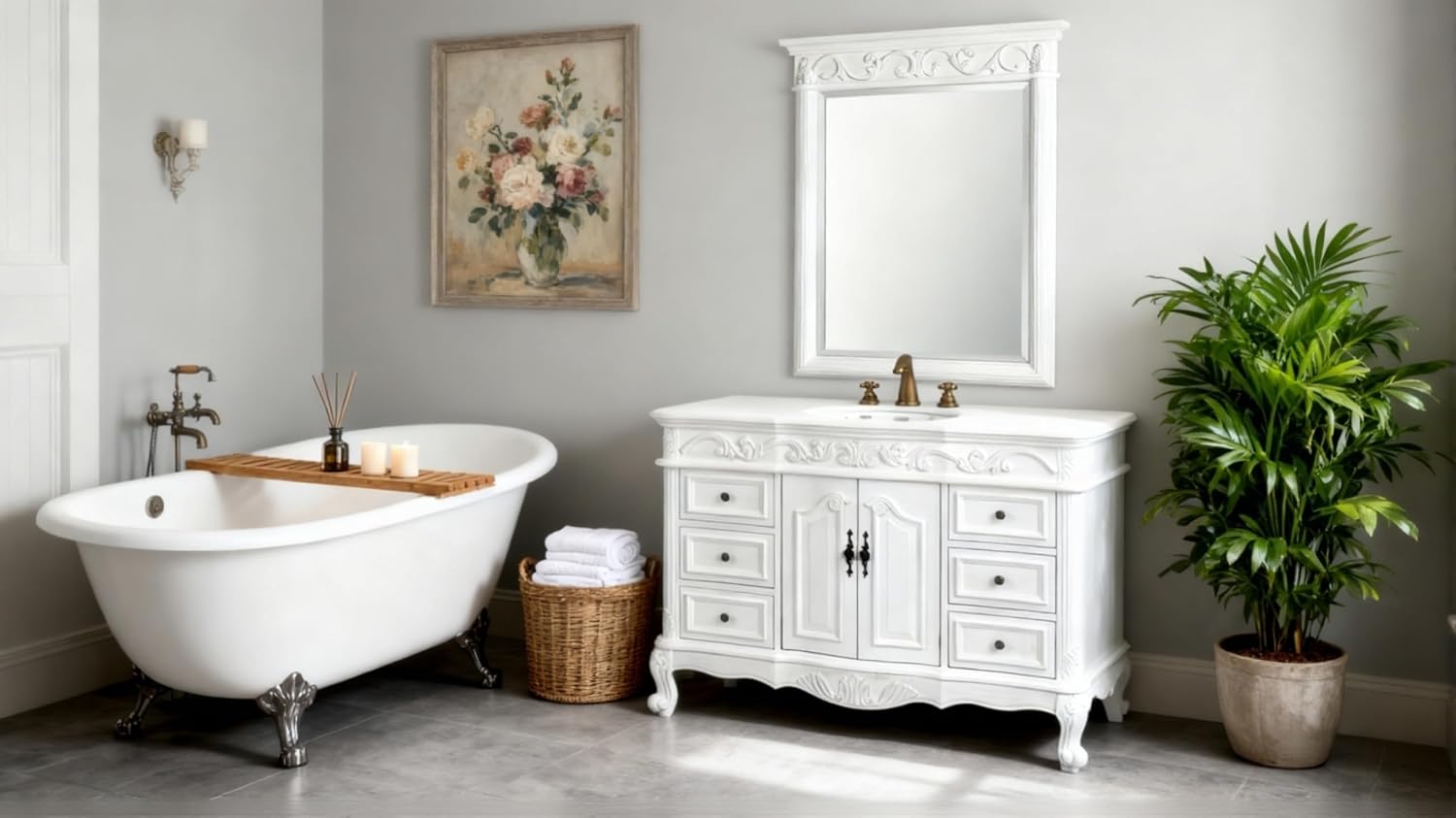 42' Traditional Style Antique White Beckham Bathroom sink vanity SW-3882W-AW-42