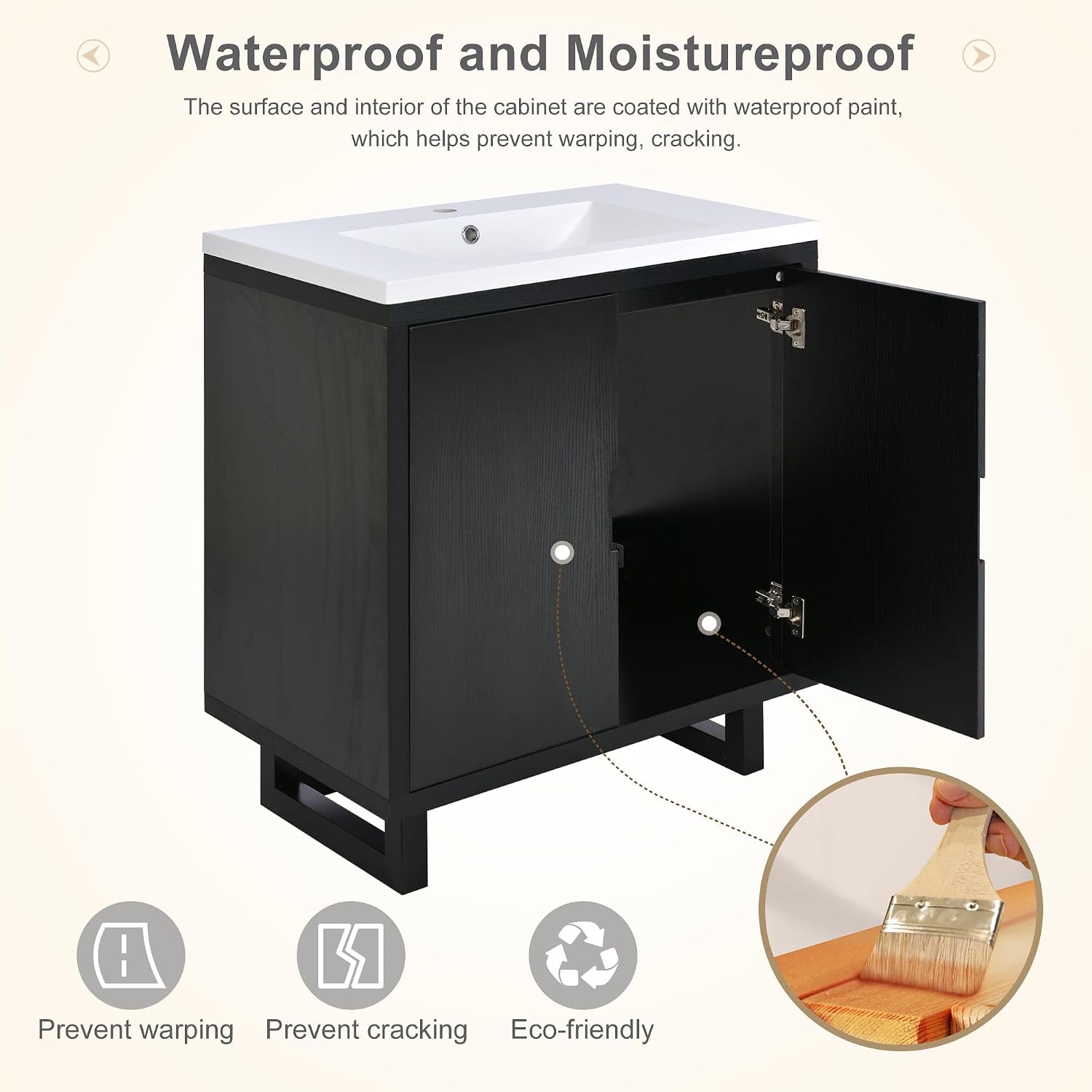 Harper & Bright Designs 30' Bathroom Vanity with Sink, Free Standing Single Basin Vanity Set with 2 Doors Lager Cabinet, Modern Wooden Bathroom Cabinet with Resin Basin for Bathroom, Black