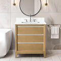 HOMEBEYOND 30 Inch Bathroom Vanity with Sink & Ceramic Top, Vanity Cabinet with Solid Wood Frame, Soft-Closing Doors, Drawers, Natural Oak
