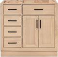 ARIEL Hepburn 36-inch Bathroom Vanity Base Cabinet,Solid Wood, 2 Soft Closing Doors, 5 Dovetail Drawers, White Oak