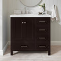 ARIEL Cambridge 36-inch Bathroom Vanity with Sink,Solid Wood, 1.5-inch Italian Carrara Marble Countertop, Single Rectangular Porcelain Sink, 2 Soft Closing Doors, 5 Dovetail Drawers, Espresso