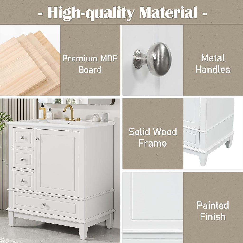 Mirightone 60 Inch Bathroom Vanity with Double Sink, 60 Double Sink Bathroom Vanity, Bathroom Vanity 60' Double Sink with 6 Drawers, 2 Cabinets and 2 Door with Shelves (White)