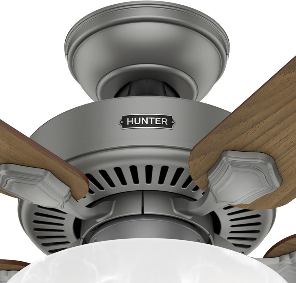 Hunter Fan 44 inch Matte Silver Indoor Ceiling Fan with Light and Pull Chain for Bedroom, Living Room, Office, Basement, Kitchen (Renewed), CC5C27C80
