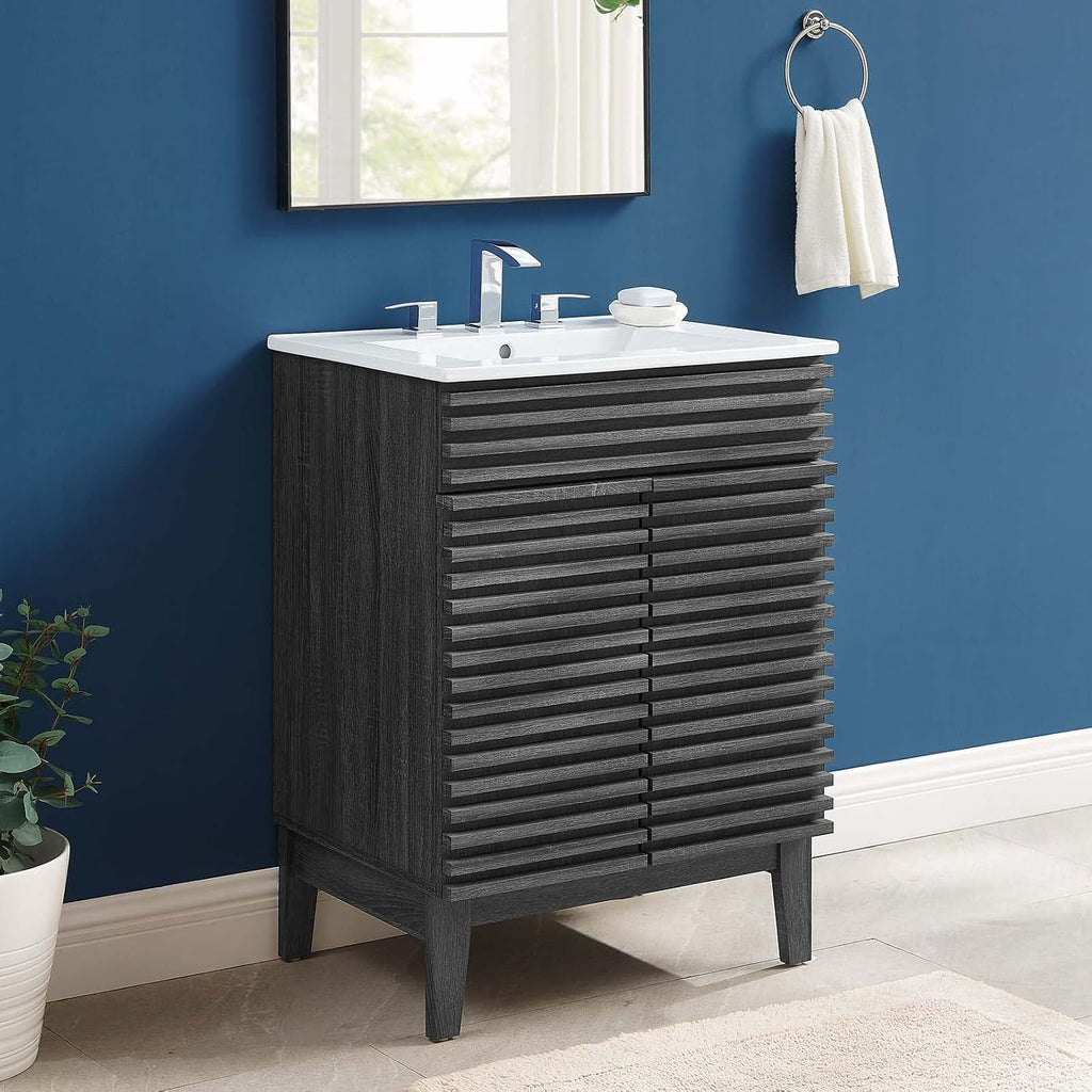 Modway Render Mid-Century Bathroom Vanity with Sink in Charcoal White