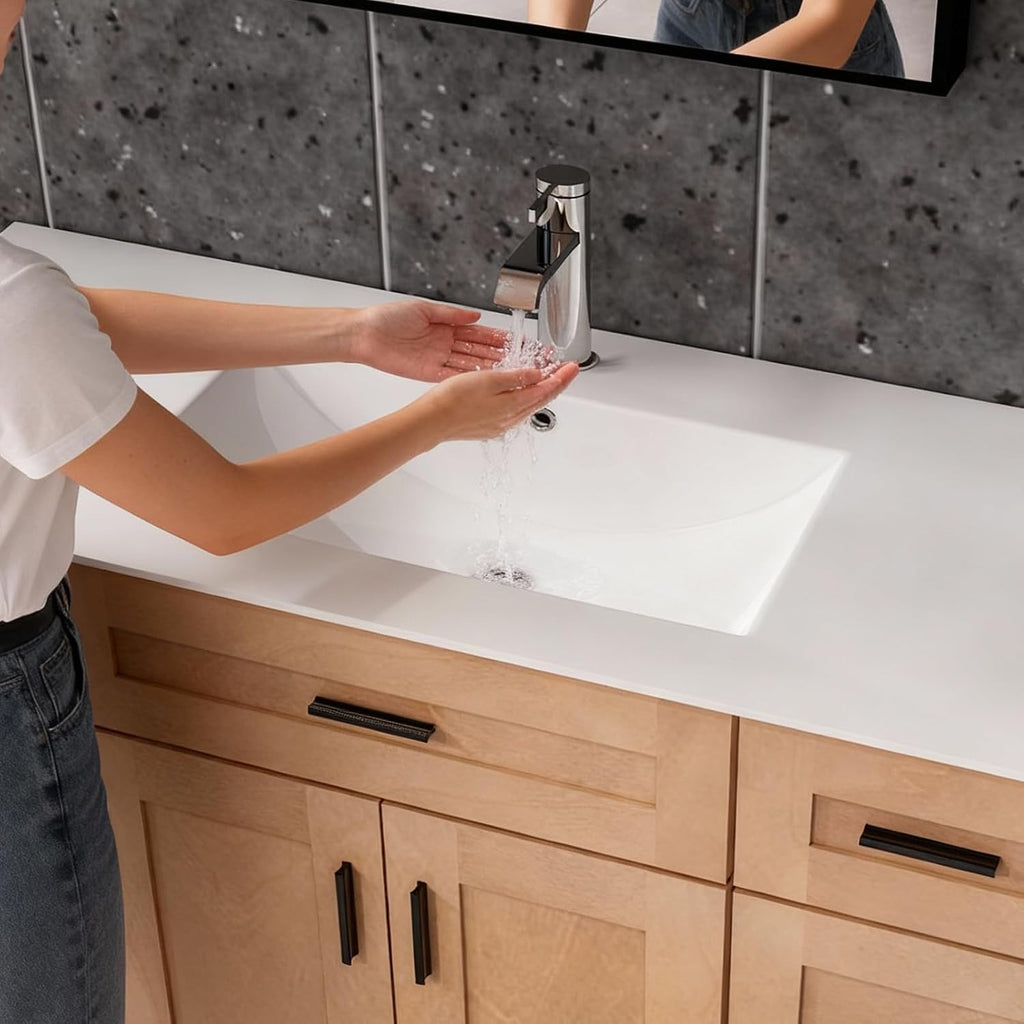 48' Undermount Bathroom Sink, White Rectangular Ceramic Vanity Sink Top with Overflow, Porcelain Under Counter Lavatory Vanity Sink for Small Bathrooms