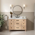 ARIEL Monroe 48-inch Bathroom Vanity with Sink,Solid Wood, 1.5-inch Italian Carrara Marble Countertop, Single Rectangular Porcelain Sink, Dovetail Drawers, White Oak