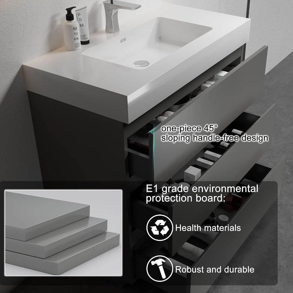 Alice 36 Inch Bathroom Vanity with Sink with Overflow, Large Storage Small Bathroom Vanity for Modern One-Piece Basin Minimalist Bathroom Sink Cabinet