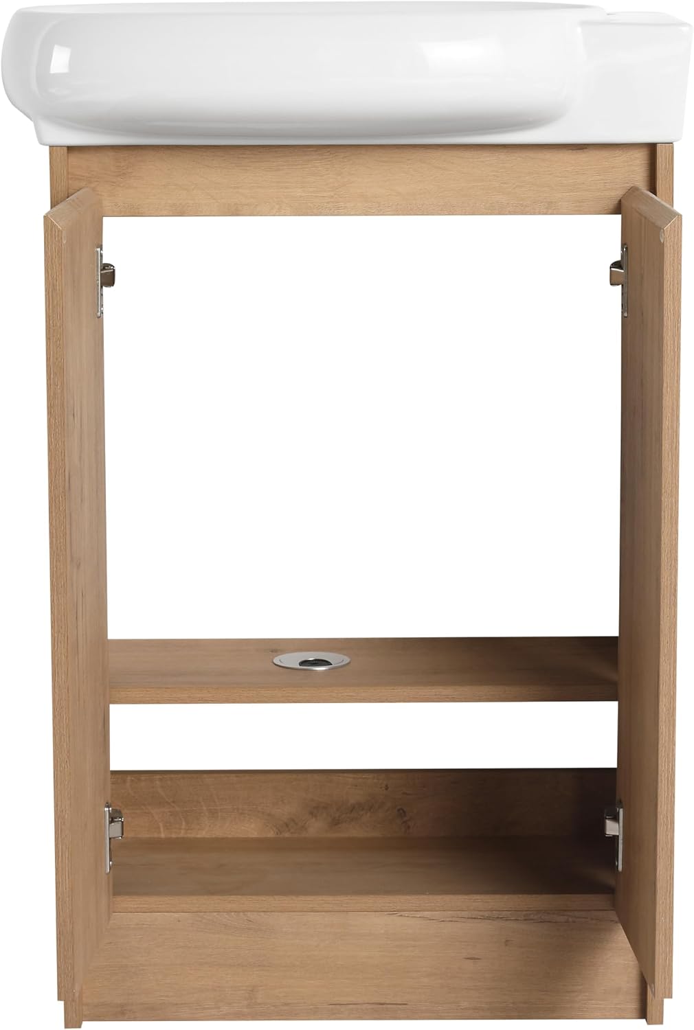 Malwee 23 Inch Freestanding Bathroom Vanity with Sink, 23'' Floor Stand Single Sink Bathroom Vanity Combo, Modern Brwon Cabinet Set with 2 Doors and Ceramics Basin Top, Ajustable Shelf.MA02923IMOX