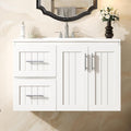 White Floating Bathroom Vanity with Sink 36 Inch,Wall Mounted Bathroom Sink Cabinet with Integrated Countertop,Adjustable Shelf & 2 Drawers,Soft Closing Doors,Solid Wood Frame