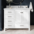 ARIEL Cambridge 42-inch Bathroom Vanity with Sink,Solid Wood, 1.5-inch Pure White Quartz Countertop & Backsplash, Single Rectangular Porcelain Sink, 2 Soft Closing Doors, 5 Dovetail Drawers, White