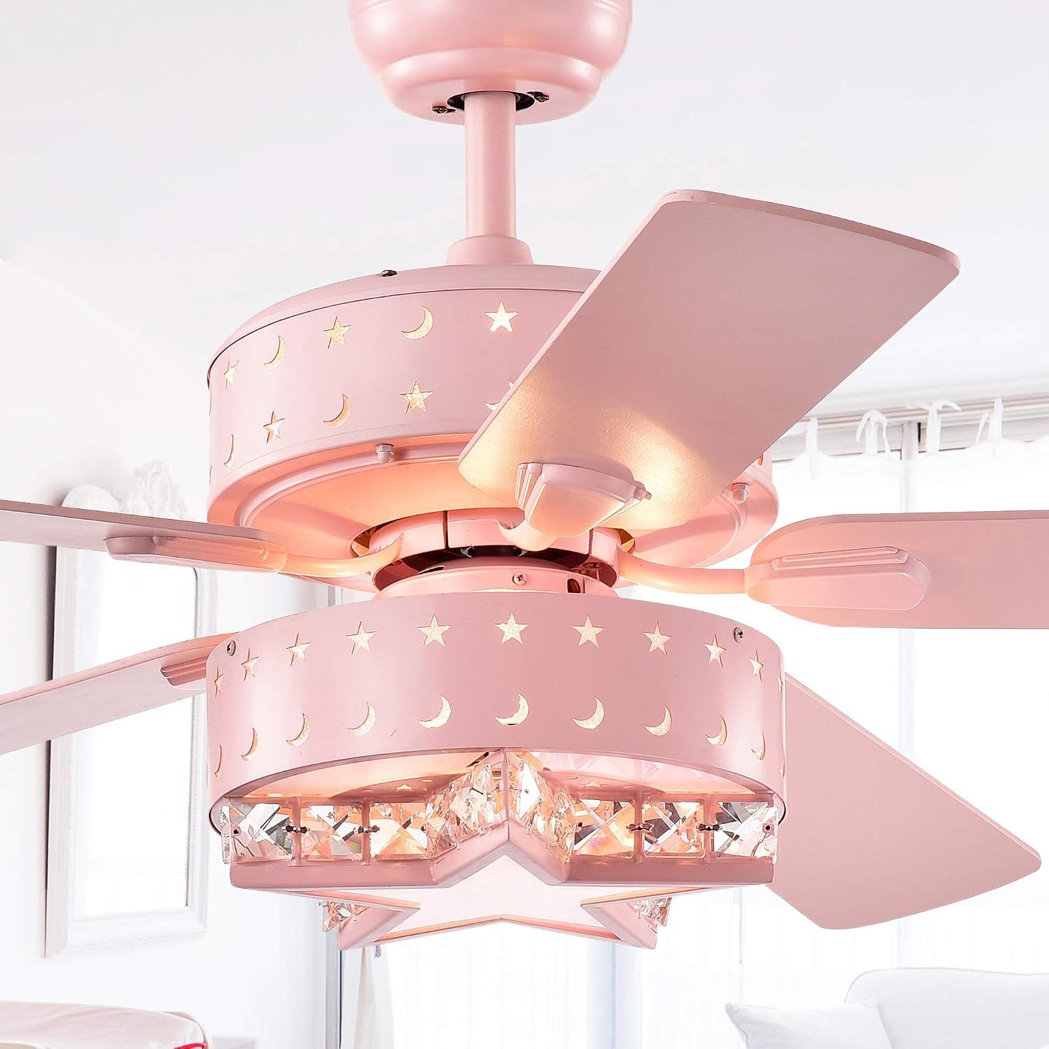 Funder 52-inch Star & Crescent Childrens Room Lighted Ceiling Fan (Includes Remote)