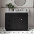 ARIEL Hamlet 42-inch Bathroom Vanity with Sink,Solid Wood, 1.5-inch Italian Carrara Marble Countertop, Single Rectangular Porcelain Sink, 2 Soft Closing Doors, 2 Dovetail Drawers, Black