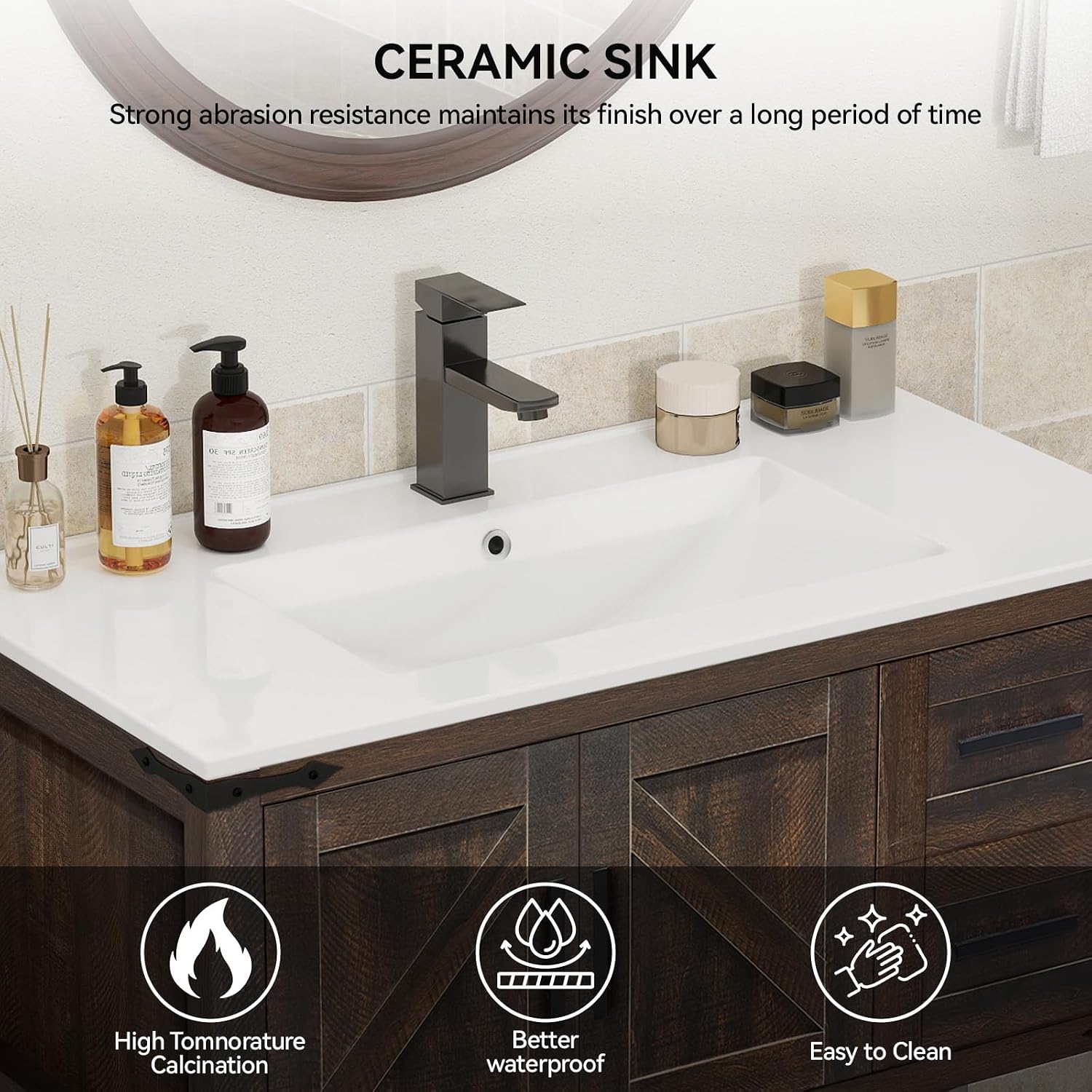 YOURLITE 36' Bathroom Vanity with Sink Combo, Rustic Farmhouse Vanity Cabinet with Under Mount Sink and Faucet, Two Sliding Drawers and Open Shelf, Rustic Brown