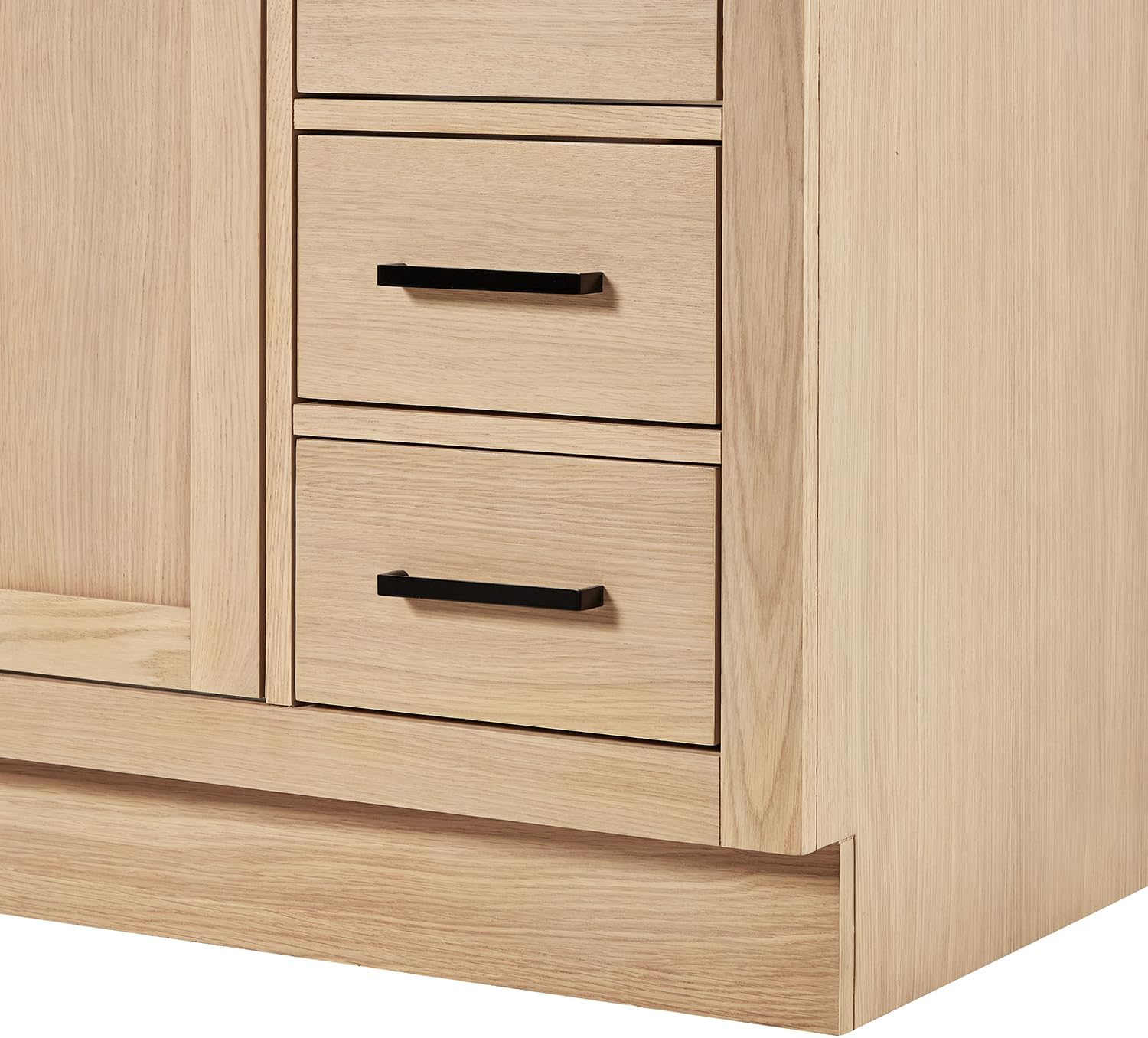 ARIEL Hepburn 42-inch Bathroom Vanity Base Cabinet,Solid Wood, 2 Soft Closing Doors, 5 Dovetail Drawers, White Oak