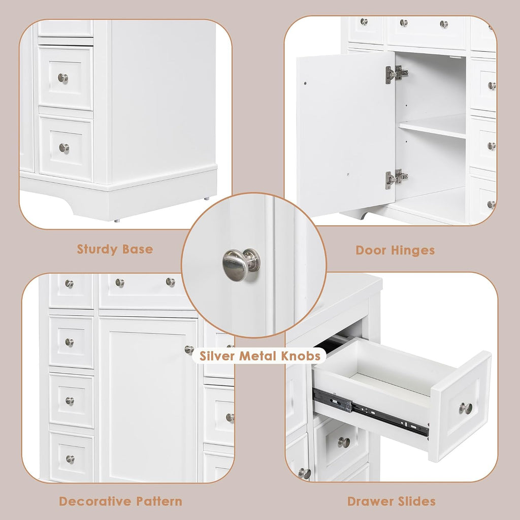 Malwee 36 Inch Freestanding Bathroom Vanity with Sink, 36'' Floor Standing Bathroom Vanity, Modern Vanity with 1 Door and 6 Drawers, White Ceramic Sink Top