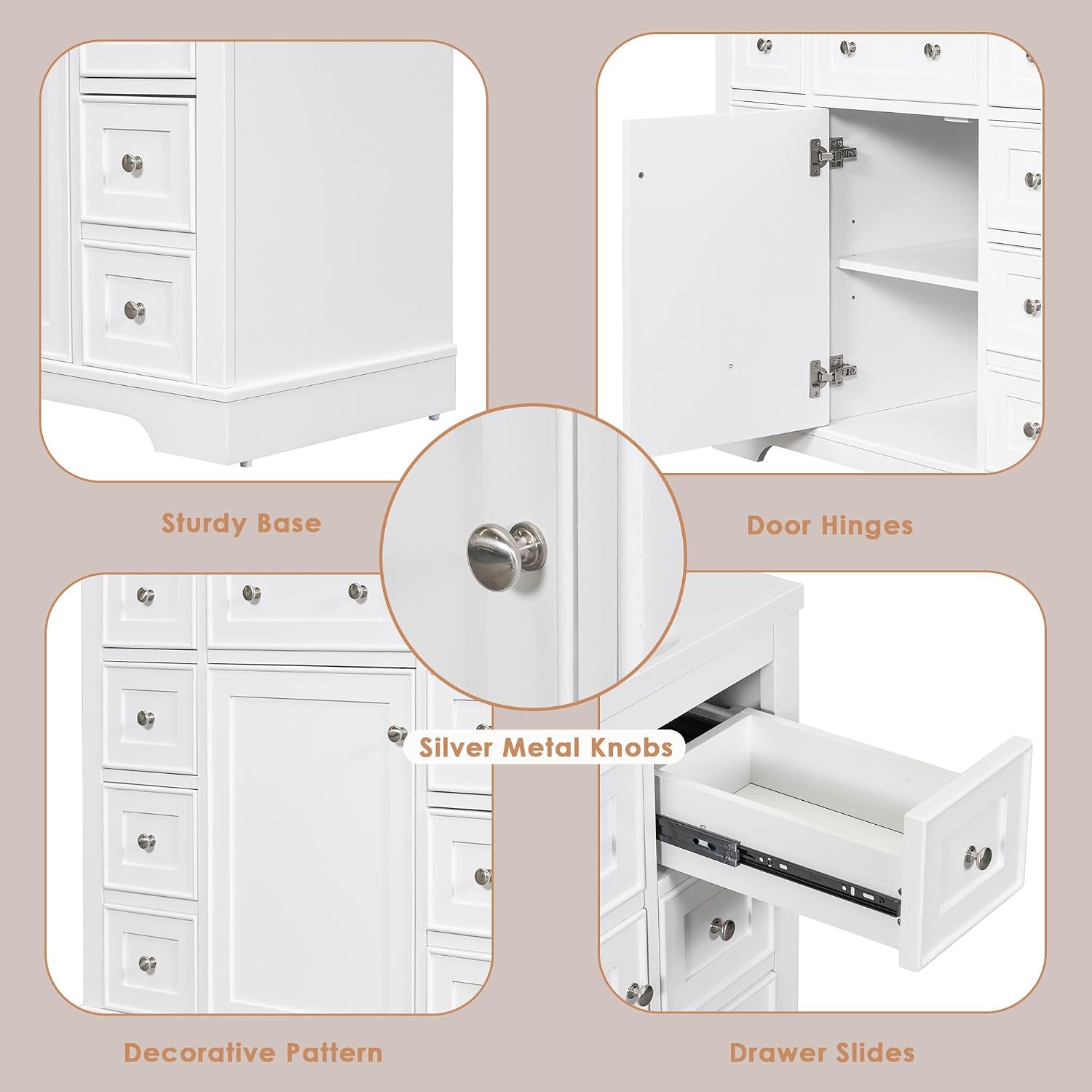 Malwee 36 Inch Freestanding Bathroom Vanity with Sink, 36'' Floor Standing Bathroom Vanity, Modern Vanity with 1 Door and 6 Drawers, White Ceramic Sink Top