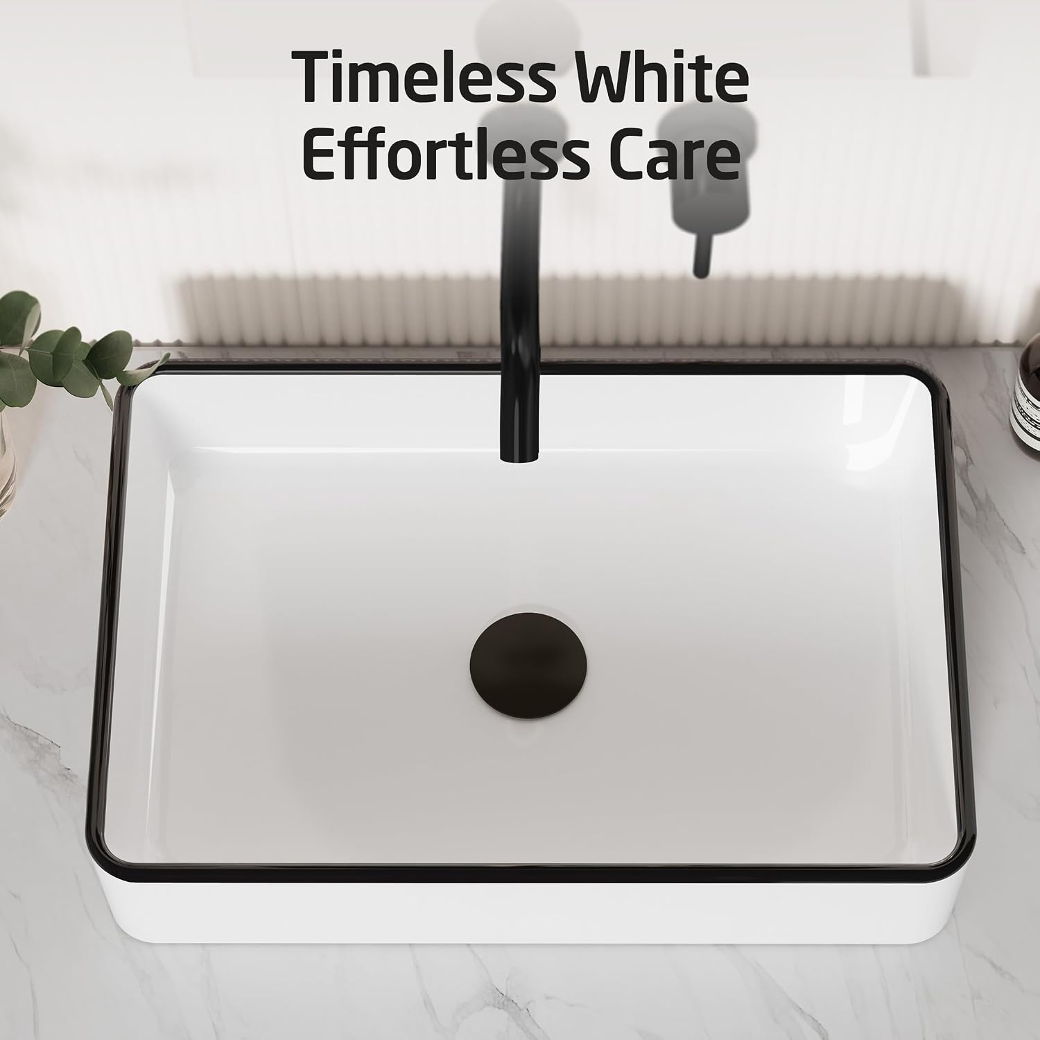 KES 20 Inch Bathroom Vessel Sink with Black Trim Above Counter Rectangular White Ceramic Countertop Sink for Cabinet Lavatory Vanity, BVS123S50-W/B