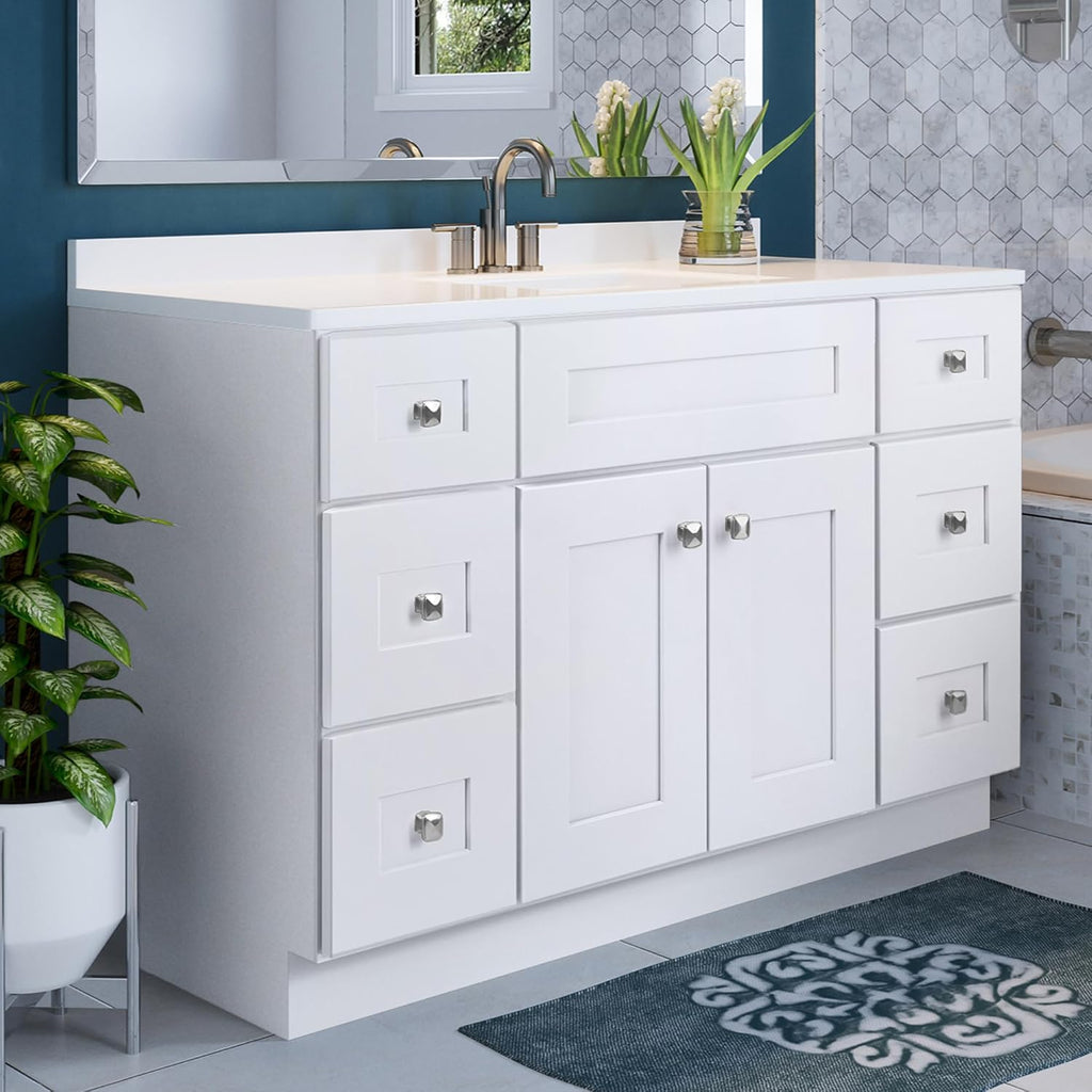 Brookings 48 Inch Bathroom Vanity, Shaker, Solid Wood, Fully Assembled, Sherwin Williams® White – Design House, 215798