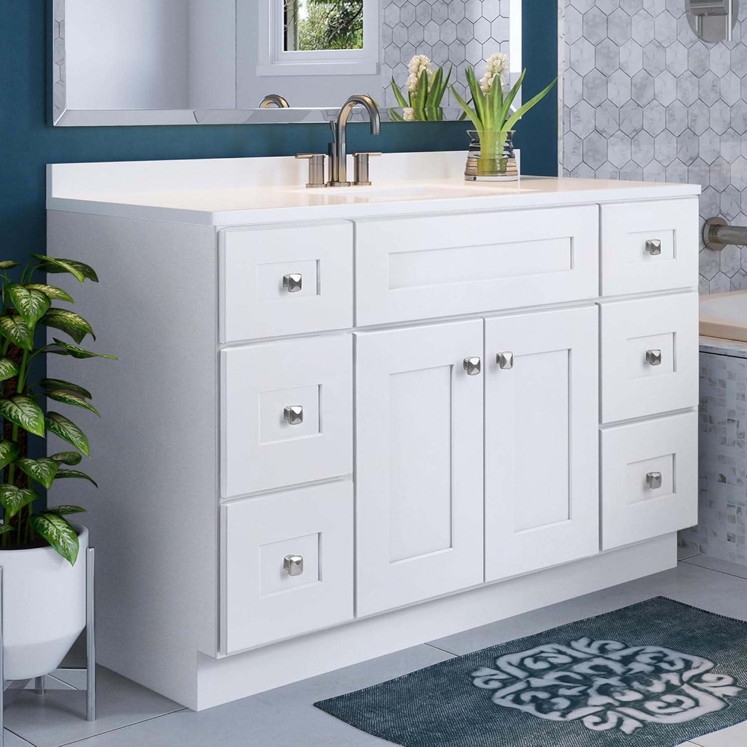 Brookings 48 Inch Bathroom Vanity, Shaker, Solid Wood, Fully Assembled, Sherwin Williams® White – Design House, 215798