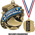 Attendance Medals - 1 1/2' Gold Perfect Attendance Medal, Great Academic Awards with Custom Engraving