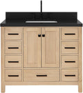 ARIEL Cambridge 42-inch Bathroom Vanity with Sink,Solid Wood, 1.5-inch Carbon Black Quartz Countertop, Single Rectangular Porcelain Sink, Soft Closing Doors, Dovetail Drawers, Oak