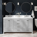 ARIEL Cambridge 66-inch Bathroom Vanity with Sink,Solid Wood, 1.5-inch Carrara White Quartz Countertop & Backsplash, Double Oval Porcelain Sink, 4 Soft Closing Doors, 6 Dovetail Drawers, Grey