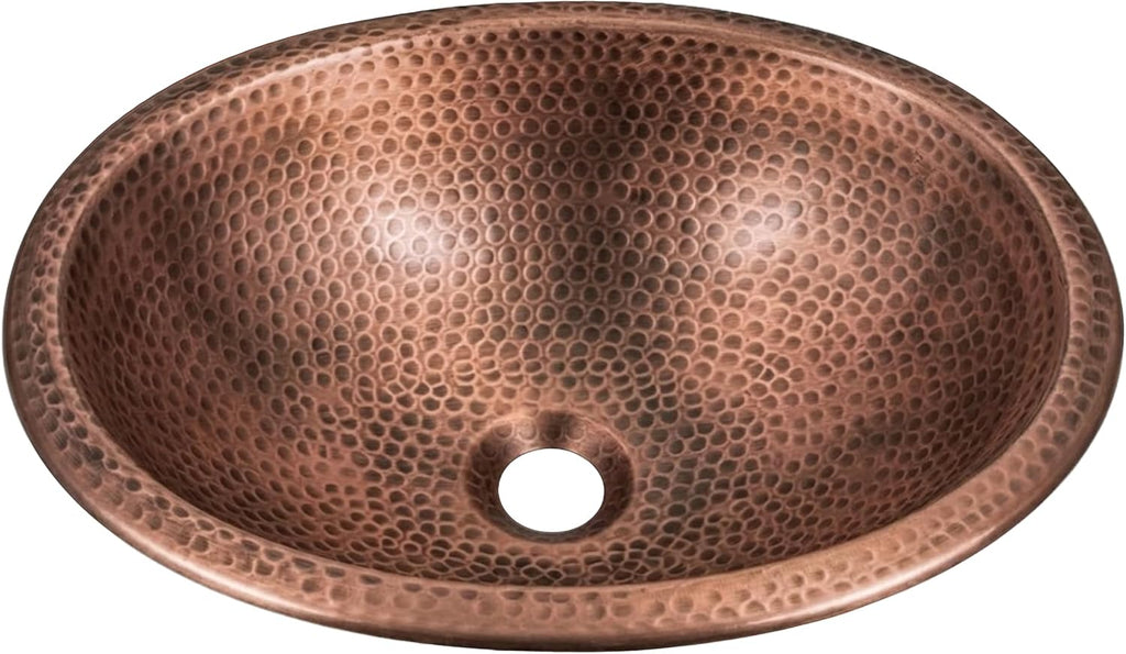 Monarch Abode Bathroom Sink – 17-Inch Oval Drop In Bathroom Sink, Top Mount Hand Hammered Pure Copper Vanity Sinks for Countertop, Powder Room, Guest Bath or Restroom, Drop in Sinks for Bathrooms