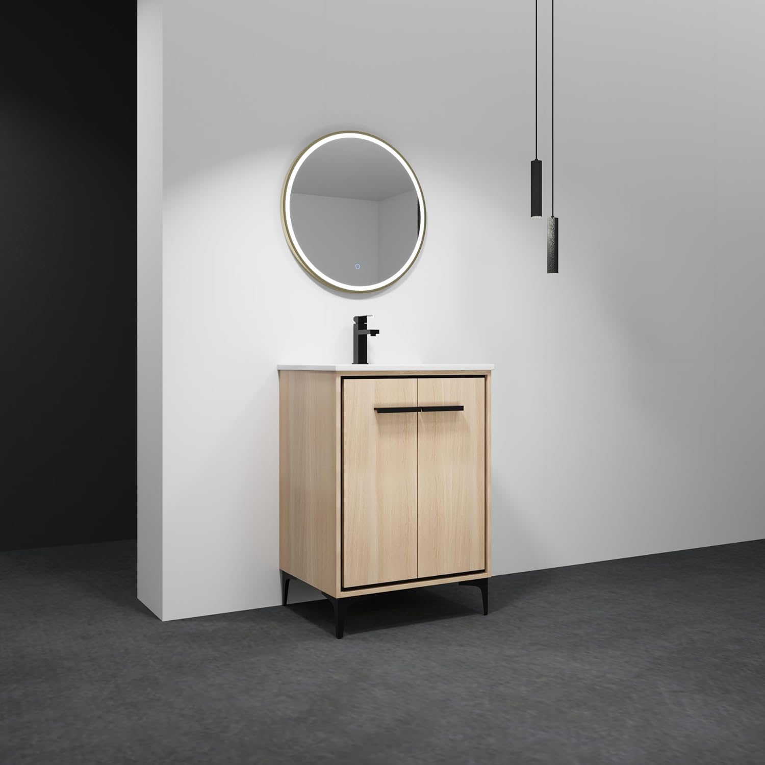 24 Inch Bathroom Vanity with Sink, Freestanding Single Sink Bathroom Vanity with Soft Closed Doors, Integrated Sink, Engineered Wood Bathroom Sink Vanity (Oak)