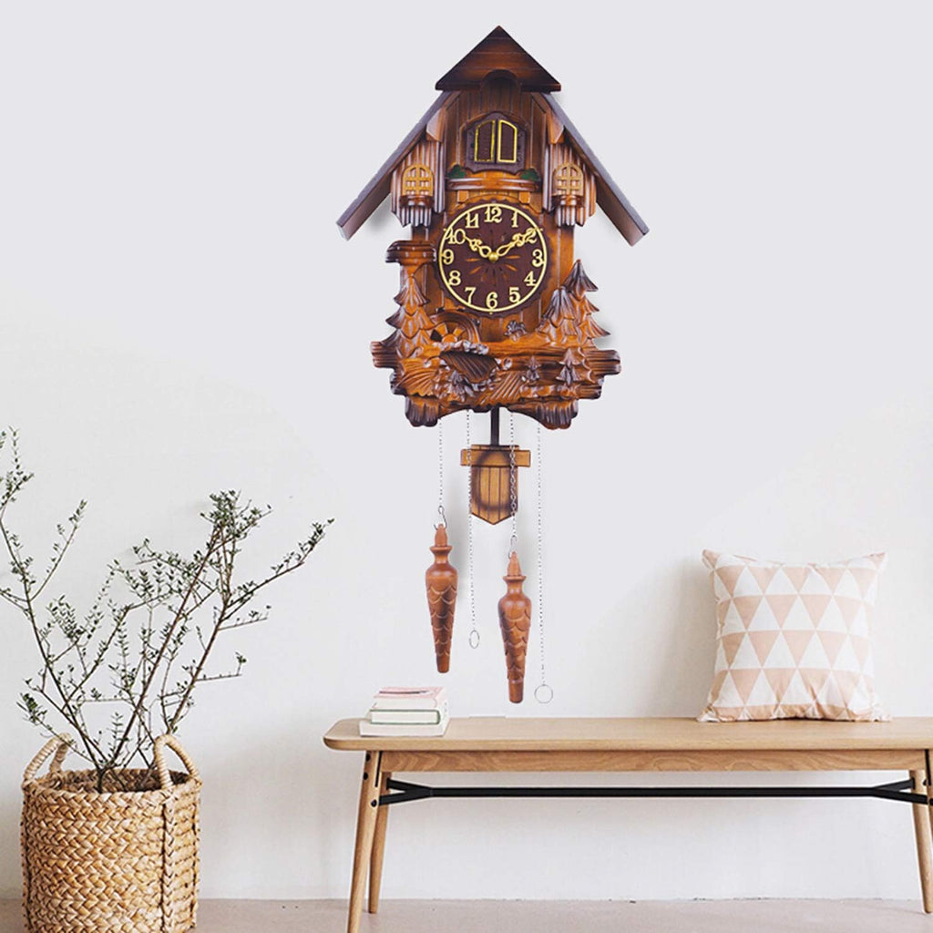 Wall Clock, Cuckoo Clock, Wooden Hand-Carved Wall Clock, Classical Silent Clock with Arabic Numerals