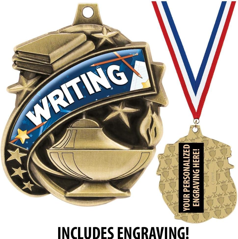 Writing Medals - 1 1/2' Gold Writing Medal, Great Academic Awards with Custom Engraving