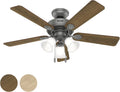 Hunter Fan 44 inch Matte Silver Indoor Ceiling Fan with Light and Pull Chain for Bedroom, Living Room, Office, Basement, Kitchen (Renewed), CC5C27C79
