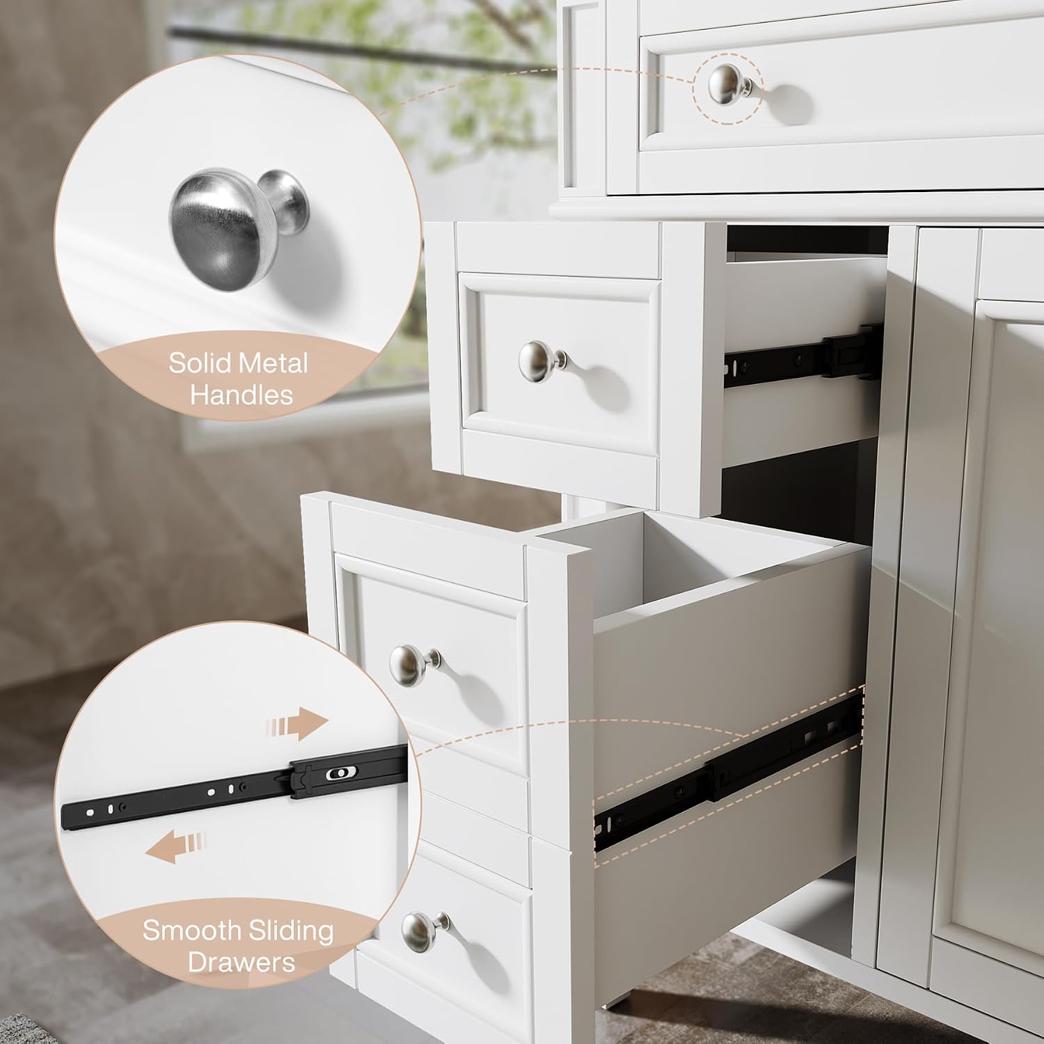 Tribesigns 30-Inch Bathroom Vanity with Sink, Modern Bathroom Sink Cabinet with 3 Drawers & 2 Doors, Bath Storage Vanity Sink with Metal Handles, Solid Wood Frame, Paint Surface White