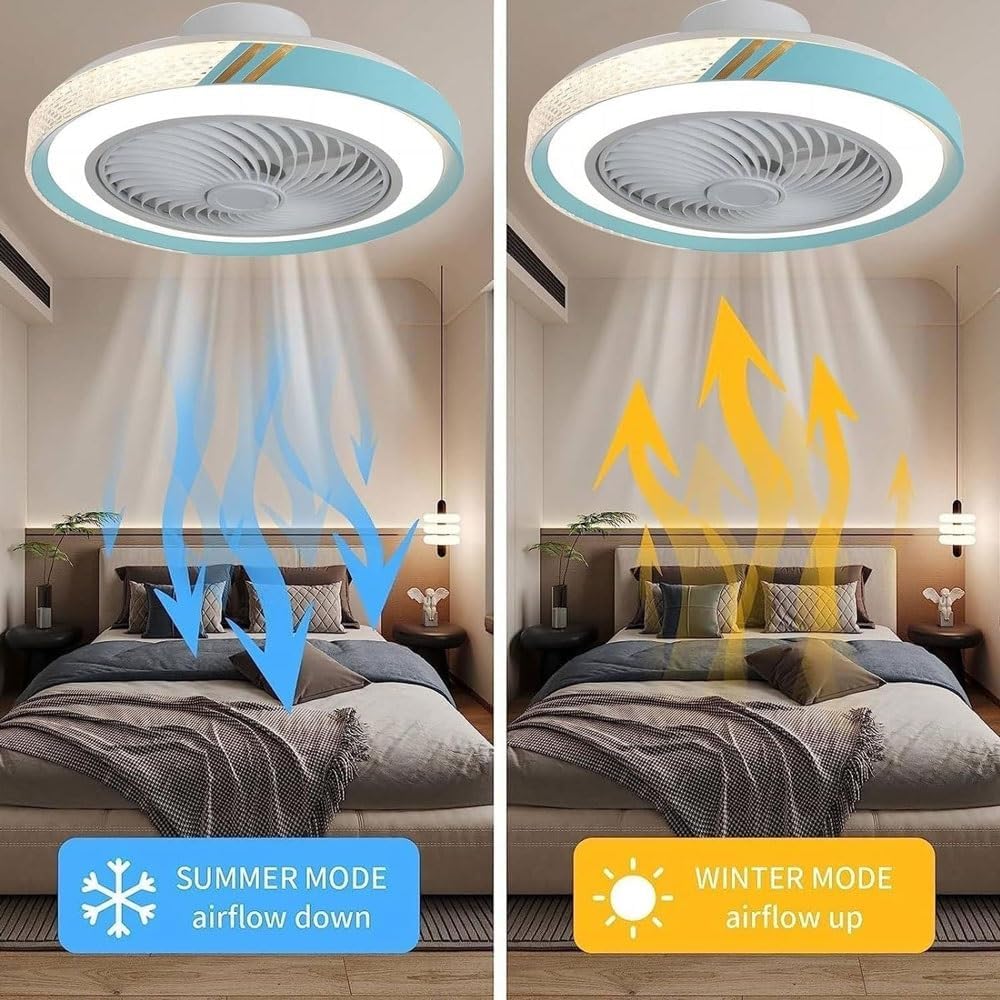 LED Quiet Ceiling Fan with Lighting, 50CM Blue 72W Dimmable Ceiling Fan Light with Remote Control and APP, Modern Crystal Ceiling Fan with Light for Living Room Bedroom