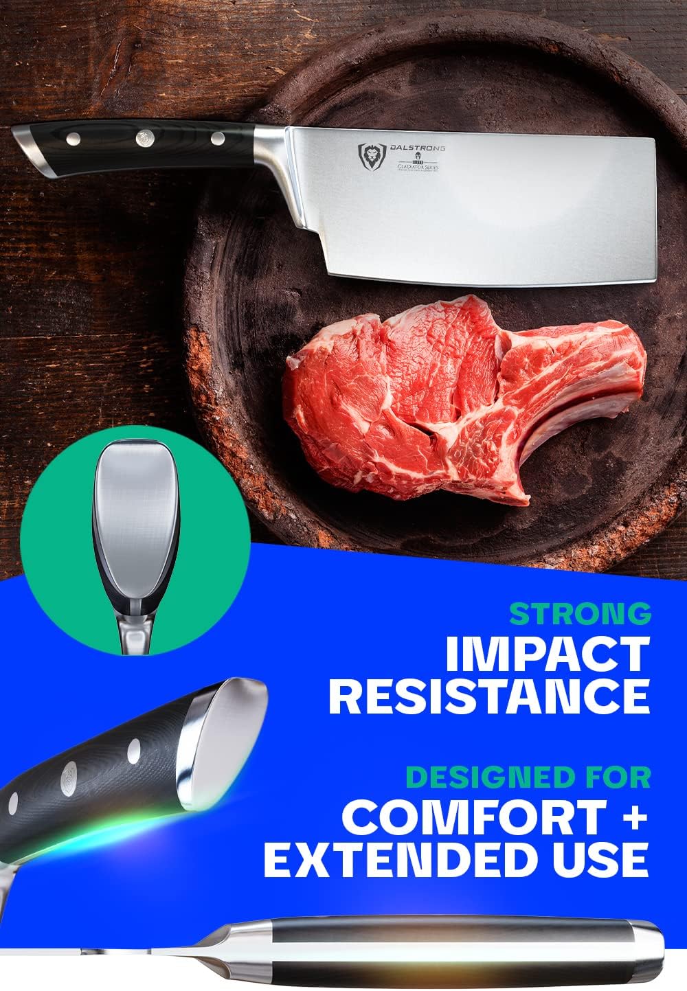 Dalstrong 7' Butcher Meat Cleaver Knife-Gladiator Series-Razor Sharp - Forged High Carbon German Steel Giftable Kitchen Knife - Black Handle-w/Sheath- NSF Certified