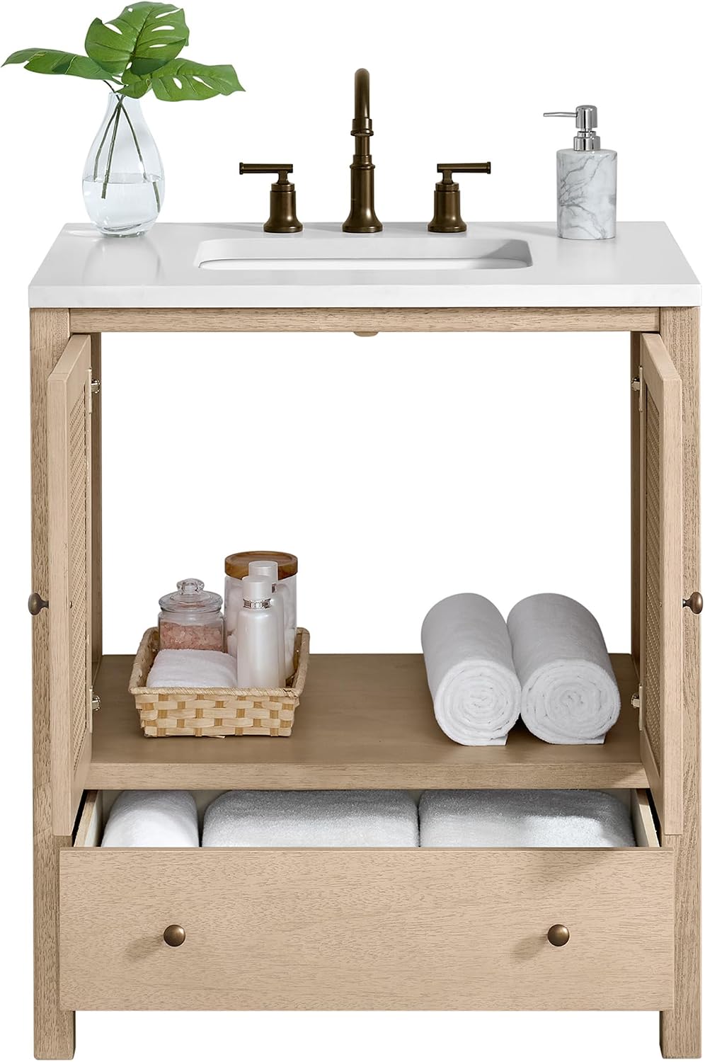 Alaterre Furniture Lucca Bathroom Vanity - Freestanding Cabinet Without Sink - 30 Inch Small Wood Bathroom Vanity with Large Drawer and Soft-Close Doors - Under Sink Cabinet Only (Natural)