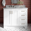ARIEL Taylor 42-inch Bathroom Vanity with Sink,Solid Wood, 1.5-inch Italian Carrara Marble Countertop, Single Rectangular Porcelain Sink, 2 Soft Closing Doors, 5 Dovetail Drawers, White