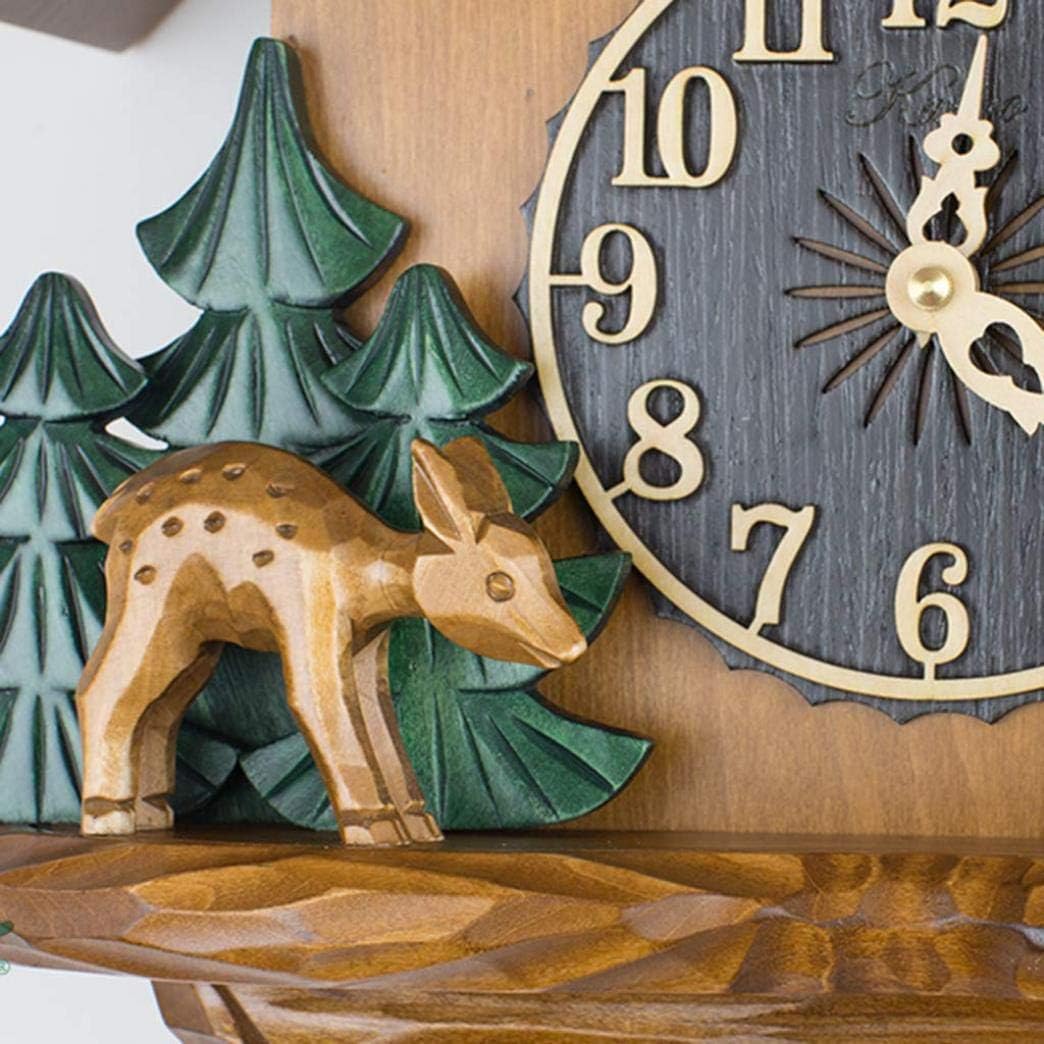 Wooden Cuckoo Clock with Hand CarvingForest Cuckoo Clock with Mechanical Bird Hand-Made Wooden House Wall Clock Suitable for Children, A, Arabic Numeral dial (B Roman Numeral dial)