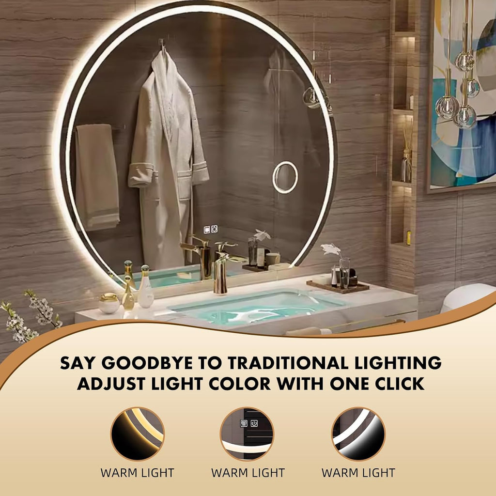 40 Inch Luxury Bathroom Vanity, Floating Bathroom Vanity with Sink and LED Round Smart Defogger Mirror, Multilayer solid wood Spacious Storage Drawer Include Faucet and Drain Fittings,Single Sink