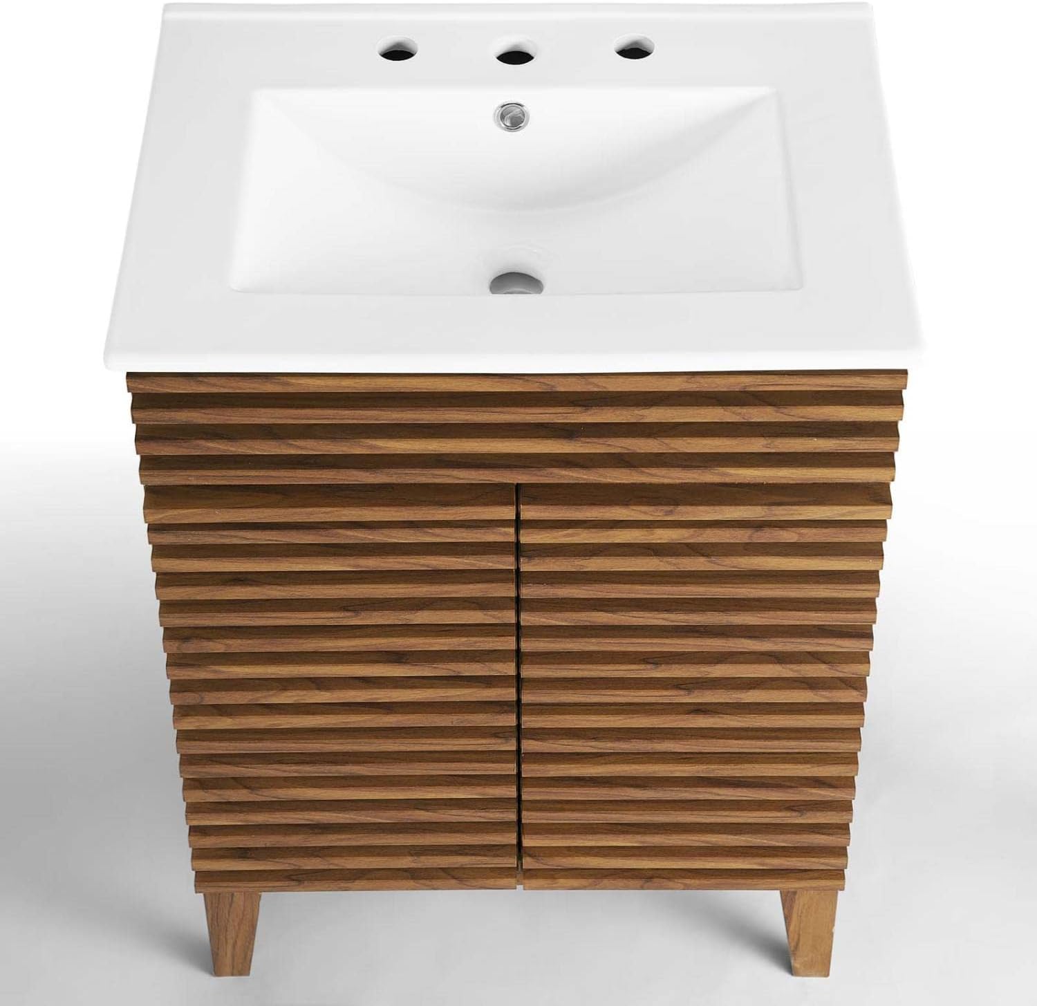 Modway Render Mid-Century Bathroom Vanity With Sink in Walnut White,24 Inch