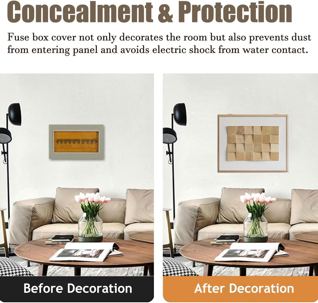 Electrical Panel Cover Decorative Fuse Box Covers Wooden Frame, Wood Block Art Electrical Panel Cover for Home, Flip Cover Distribution Cover with Expansion Screw(White,50 x 40CM-19 3/4 X 15 3/4')