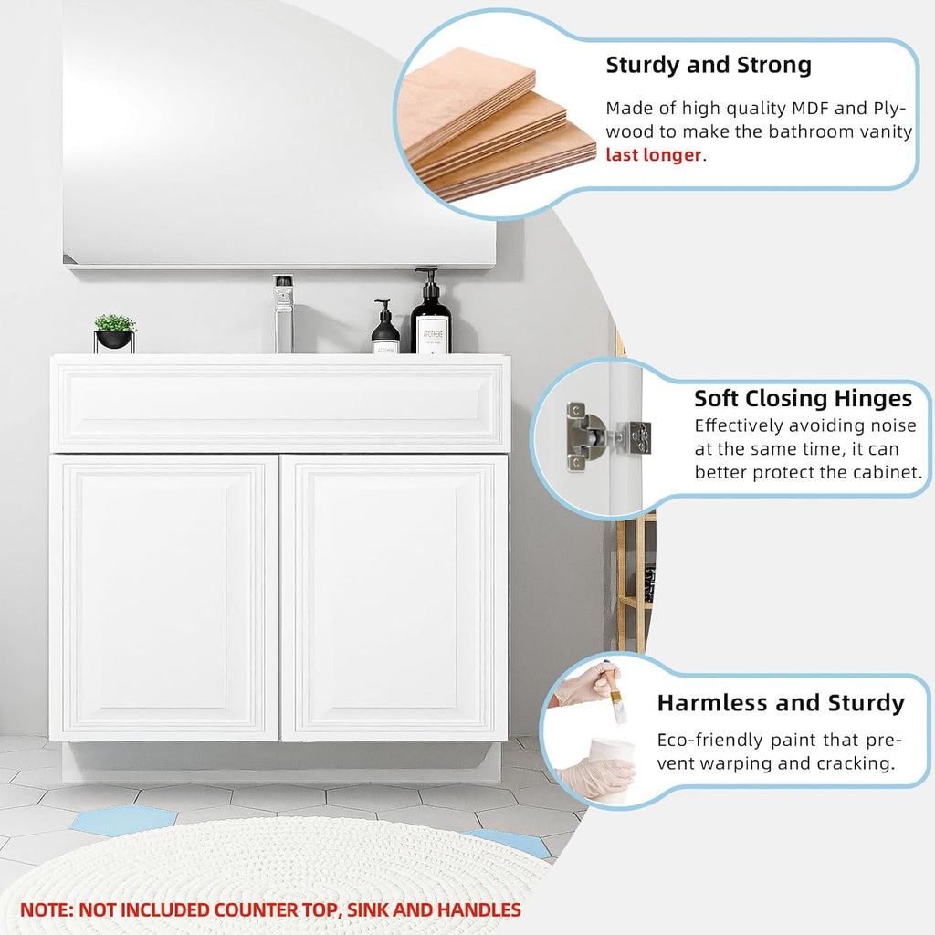 KitchenMan Bathroom Vanity Without Sink and Top 24 Inch Unassembled Bathroom Sink Cabinet not Include Handles, Double Door Bathroom Vanities for Bedroom, Antique White