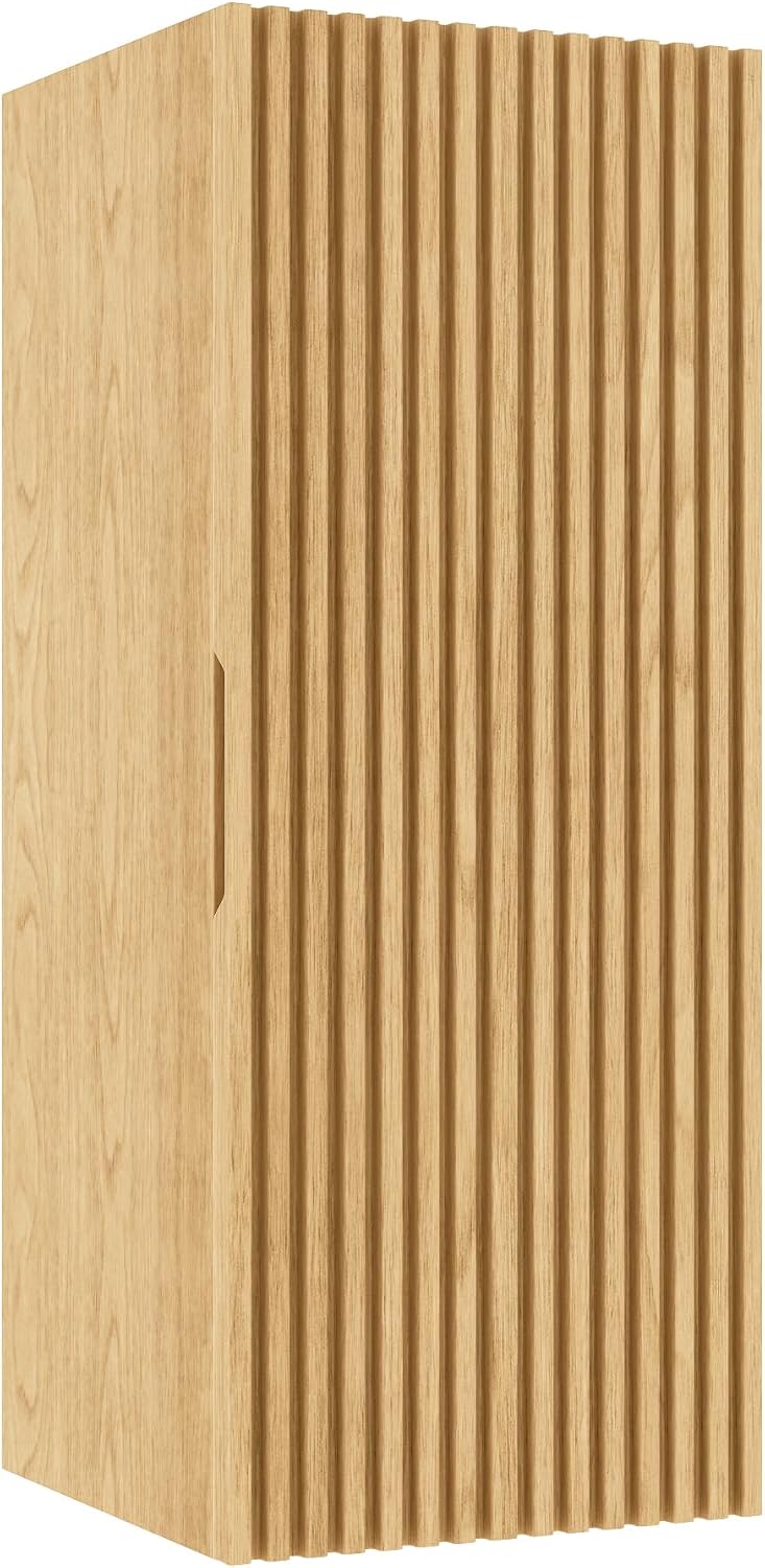 12' Wall-Mounted Floating Striped Bathroom Vanity Side Cabinet with a Door and a Shelf, (Suitable for Sedona Bathroom Vanity), Light Oak