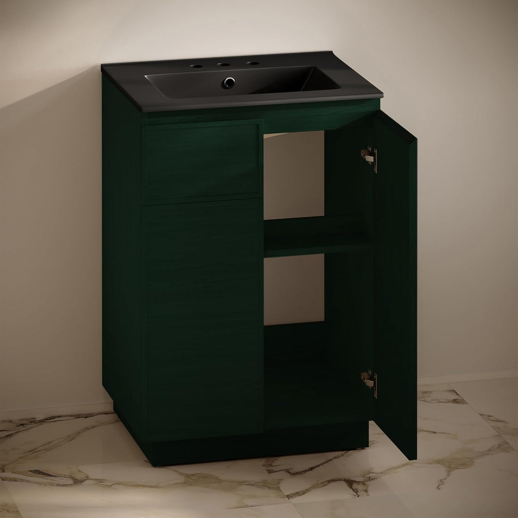 St. Tropez 24' Freestanding Bathroom Vanity in Green Oak with Black 3-Hole Widespread Sink Top