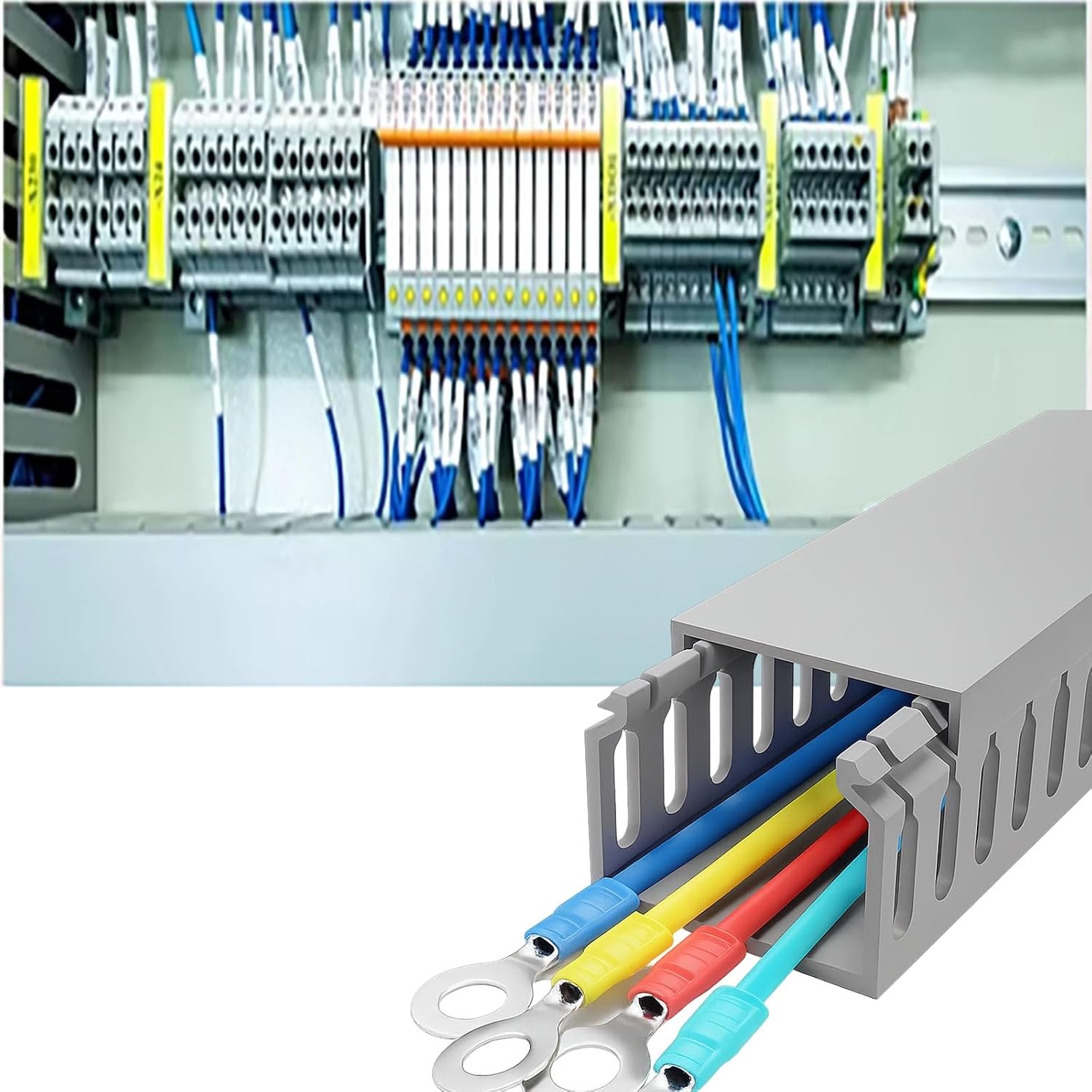 1 4 in Width Open Slot Cable Duct Raceway, Grey Conduit for Wires and Cable Management 1 2-2/5 in Heighr, Cable Tidy Trunk Kit for Electrical Panel(9 PCS,W 1 in H 1 in)