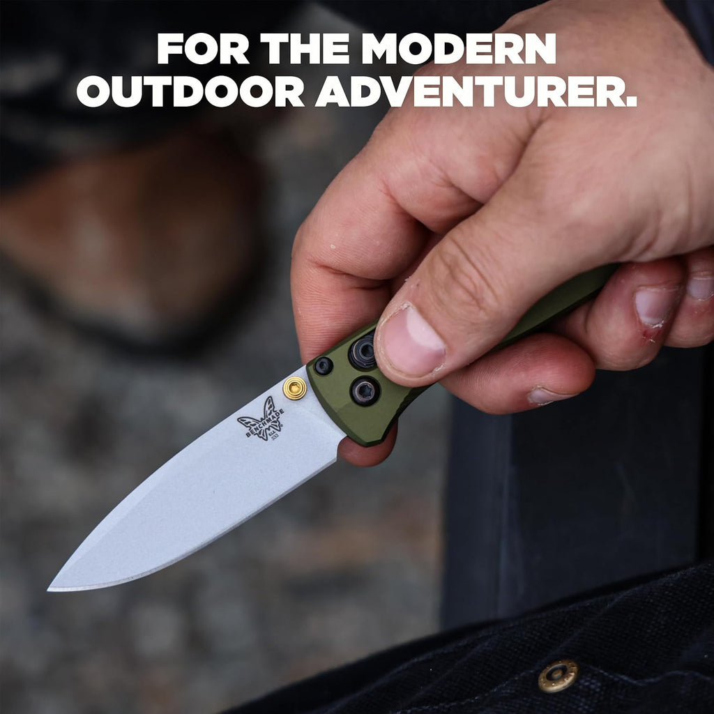 Benchmade - Mini Bugout, Outdoor, EDC Folding Knife, Drop-Point Blade with Woodland Green Aluminum Handle (533SL-10)