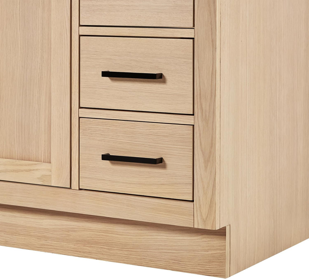 ARIEL Hepburn 42-inch Bathroom Vanity Base Cabinet,Solid Wood, 2 Soft Closing Doors, 9 Dovetail Drawers, White Oak