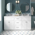 ARIEL Hamlet 66-inch Bathroom Vanity with Sink,Solid Wood, 1.5-inch Carrara White Quartz Countertop & Backsplash, Double Oval Porcelain Sink, 4 Soft Closing Doors, 3 Dovetail Drawers, White