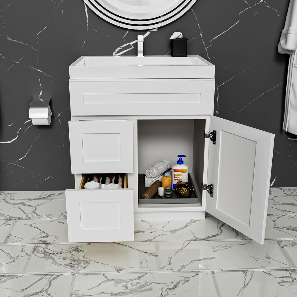 KitchenMan 30 Inch Bathroom Vanity Without Sink and Top Unassembled Bathroom Sink Cabinet not Include Handles, Double Door Bathroom Vanities for Bedroom, White