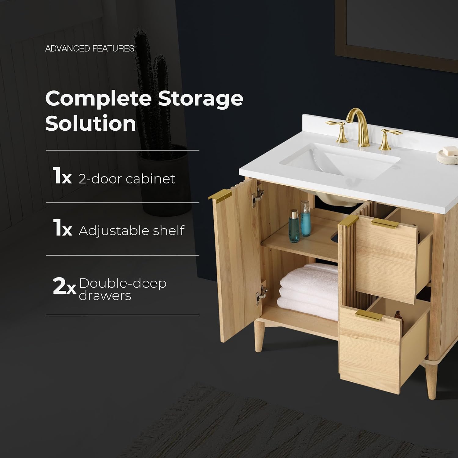 OVE Decors Indy 36 in. Undermount Single Sink Bathroom Vanity with White Engineered Marble Top, Rustic Ash